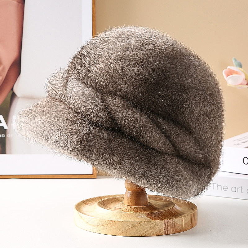 水貂皮帽子女冬季整貂护耳中老年保暖水貂毛皮草帽子女太阳渔夫帽