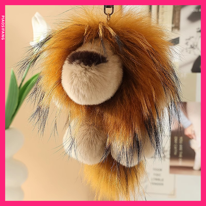 可爱小狮子毛绒挂件辛巴卡通真毛獭兔毛皮草公仔钥匙扣狮子包挂件