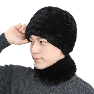 獭兔毛帽子男冬季保暖护耳中老年人老头爸爸爷爷毛线针织皮草帽女