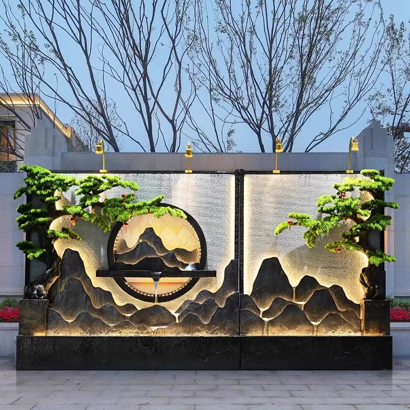 大型水幕墙流水墙喷泉客厅阳台酒店会所玄关户外庭院景观鱼池摆件