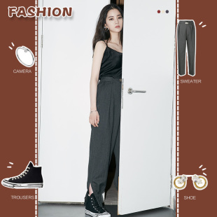 休闲束腿裤 哈伦长裤 女2022春新款 高腰宽松西裤 子 韩版 欧阳娜娜同款