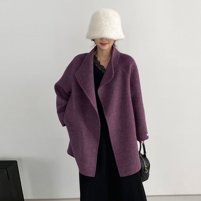 香芋紫色双面羊绒大衣女款2025新款小个子中长款羊毛呢外套高级感