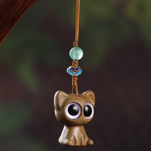 绿檀木雕大眼星眸猫钥匙扣挂件紫檀可爱小猫手机链女礼物创意挂饰