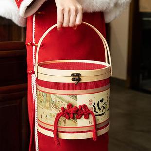 206新年马年新款中式手提竹篮礼盒包装盒春节烘焙伴手礼品盒空盒