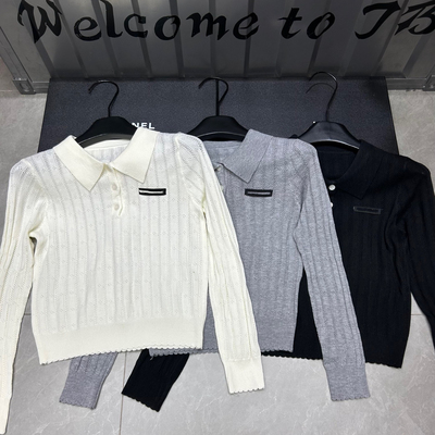 POLO领针织气质百搭镂空长袖上衣