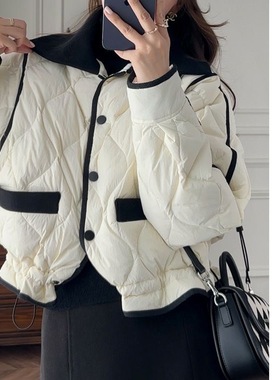 Trendy Bazaar 秋冬新款小香风撞色棉服女短款立领蝴蝶袖收腰外套