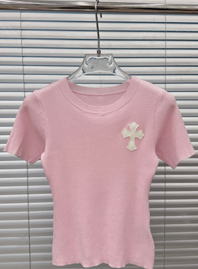 Trendy Bazaar夏季新款刺绣简约潮牌休闲短款针织冰凉透气上衣女