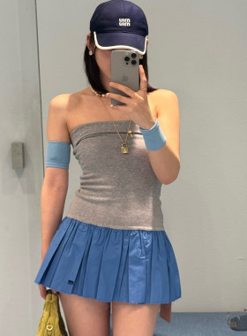 显瘦一字肩背心连衣裙女短裙