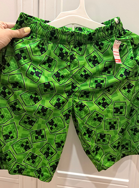 外贸男童短裤 我的世界苦力怕卡通中大童夏季速干休闲沙滩裤