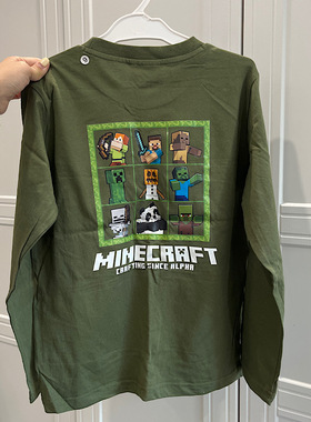 日单儿童T恤 外贸日系春秋男童我的世界苦力怕卡通长袖棉套头上衣