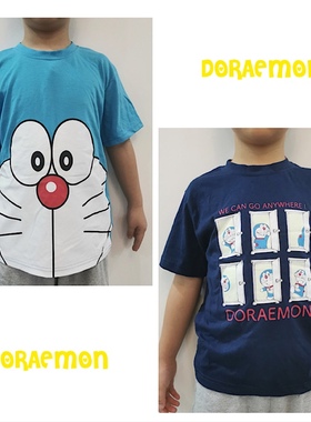 日单哆啦A梦儿童T恤 外贸日系男童夏卡通叮当猫蓝胖子短袖上衣