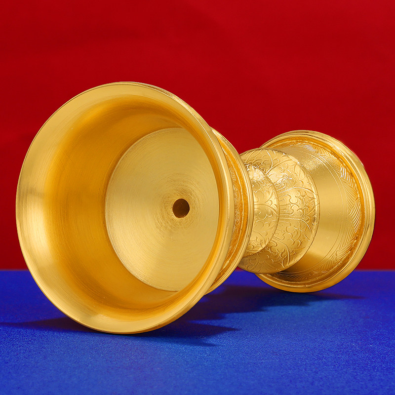S990纯银镀金酥油灯灯座手工八吉祥家用供具长明灯灯座银烛台6cm
