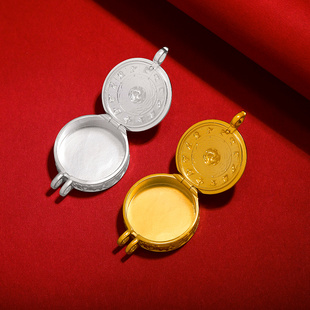 小嘎乌盒s925纯银镀金小九宫八卦圆嘎乌盒子吊坠可打开男女情侣款