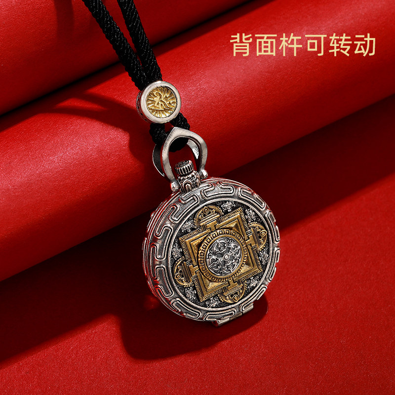 S925纯银镀金唐卡吊坠手绘文殊菩萨佛像随身唐卡嘎乌盒民族风吊坠