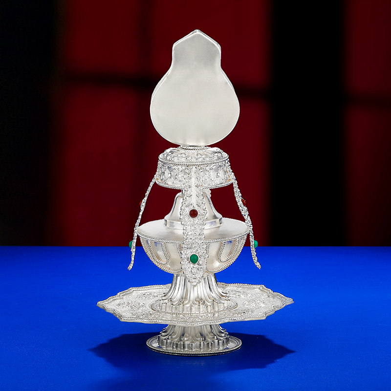 S990纯银长寿宝瓶摆件无量寿宝瓶藏式居家供具用品长寿宝瓶22cm