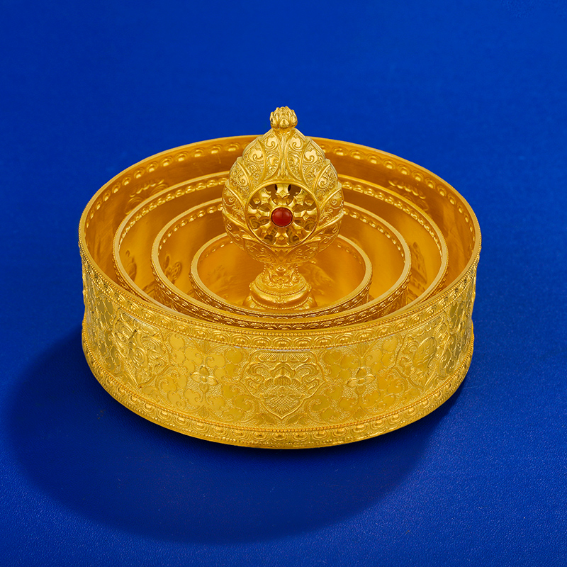 迷你款曼扎盘紫铜镀金曼茶罗供修八吉祥蔓扎盘随身小号曼茶罗8cm