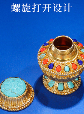 黄财神宝瓶摆件慧宝铜摩尼宝瓶壶地藏龙王宝瓶八吉祥浮雕宝瓶