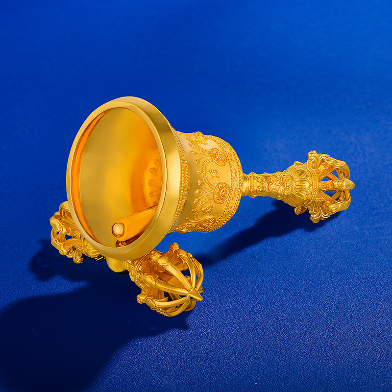 纯银镀金九股金刚杵家居供修随身铃铛金刚铃杵小号手摇铃高10.8cm