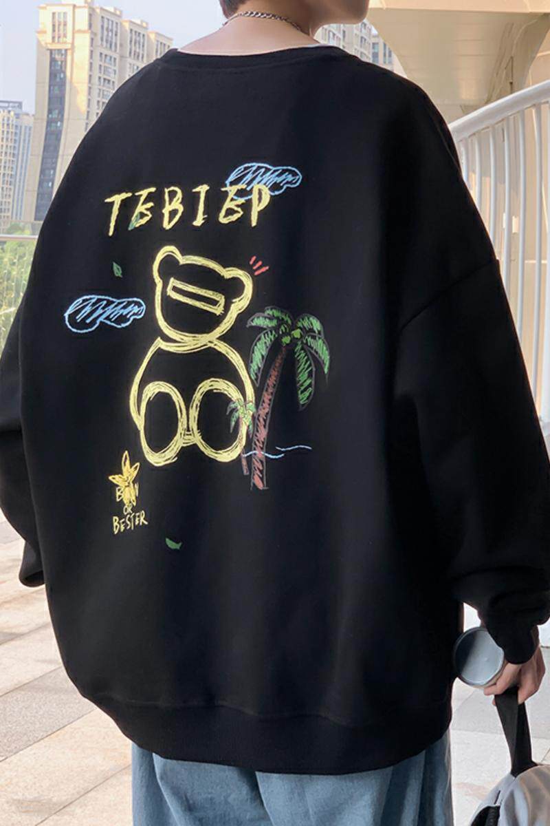 W505D新品圆领无帽卫衣男宽松长袖卡通小熊小众外套,男装卫衣,星座304A