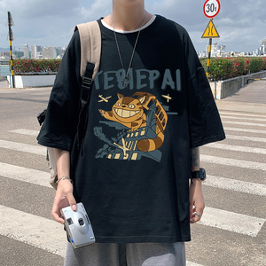 XZ304A-1-ST378CP25潮港风加菲猫短袖t恤男印花夏季宽松卡通小图片
