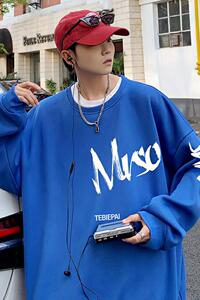 W503F加绒45新款宽松字母印花加绒衣男休闲套头上衣服外套图片