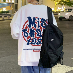 W507ACP35秋冬字母印花美式圆领卫衣男宽松套头秋季长袖上衣港风图片