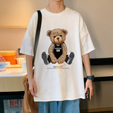 XZ304A-1-T375AP25小众港风小熊纯棉短袖T恤男ins潮牌情侣装潮流，男装T恤，星座304A
