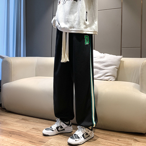 K871P45新款条纹运动卫裤男宽松阔腿长裤美式高街vibe休闲裤