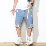 XZ304B-2C薄款牛仔中裤破洞蓝色基本款简约，男装牛仔裤，星座304A-1