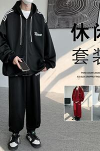TZ2829FP110新品潮流连帽开衫卫衣套装条纹设计搭配连帽运动外套图片