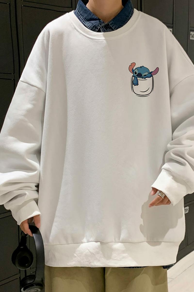 304A-W339P35新款卫衣男春秋季卡通史迪仔宽松圆领打底衫休闲,男装卫衣,星座304A