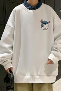 304A-W339P35新款卫衣男春秋季卡通史迪仔宽松圆领打底衫休闲图片