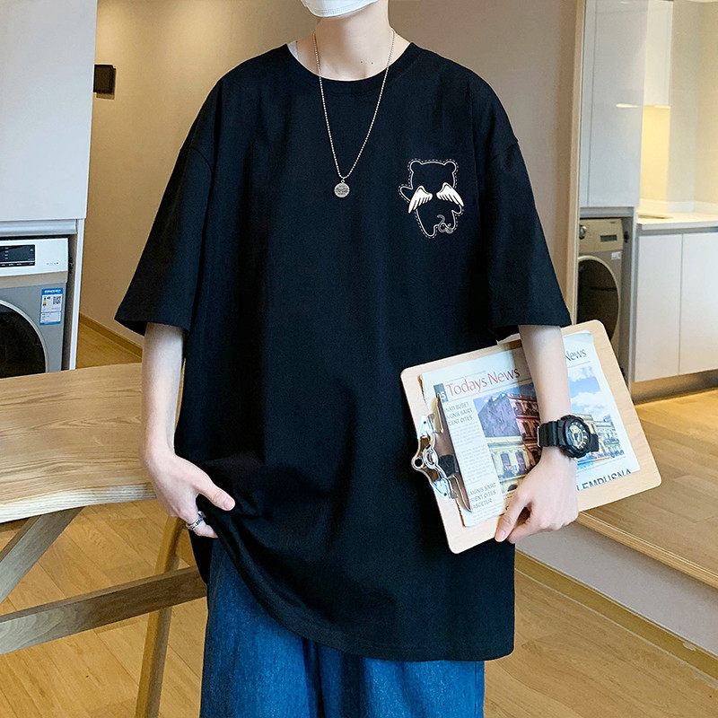 XZ304A-ST600C夏季克莱因蓝短袖潮t恤男小熊翅膀纯棉打底衫,男装T恤,星座304A