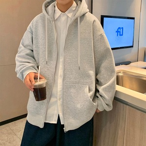 H172常规FP65加绒70含棉60%新款卫衣外套男帽宽松休闲纯色拉链开图片