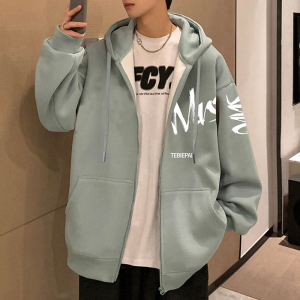 H181F新款加绒加厚卫衣外套男宽松涂鸦印花休闲上衣拉链开衫