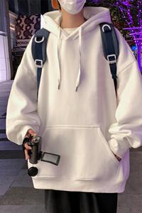 M001CP45新品加绒男女情侣套头连帽卫衣男宽松重磅外套男图片
