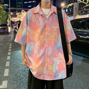 C001FP38新款夏威夷短袖花衬衫男宽松透气上衣服潮牌休闲沙滩衬衣图片