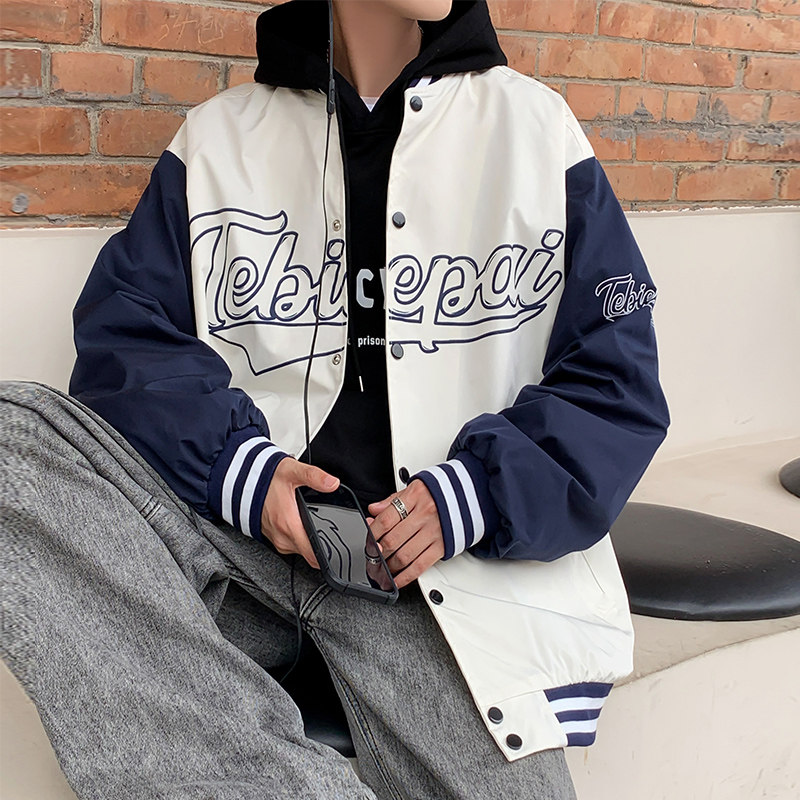 H122D新品美式棒球服男春秋宽松立领飞行员夹克外套小众图片