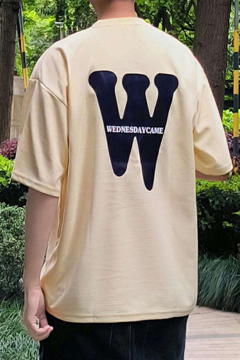 F007FP32新款华夫格宽松美式短袖t恤男W字母印花透气休闲上衣,男装T恤,星座304A