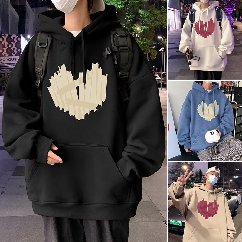 M006加绒DP65新款全棉复合面料重磅爱心连帽卫衣加绒情侣外套INS,男装卫衣,星座304A