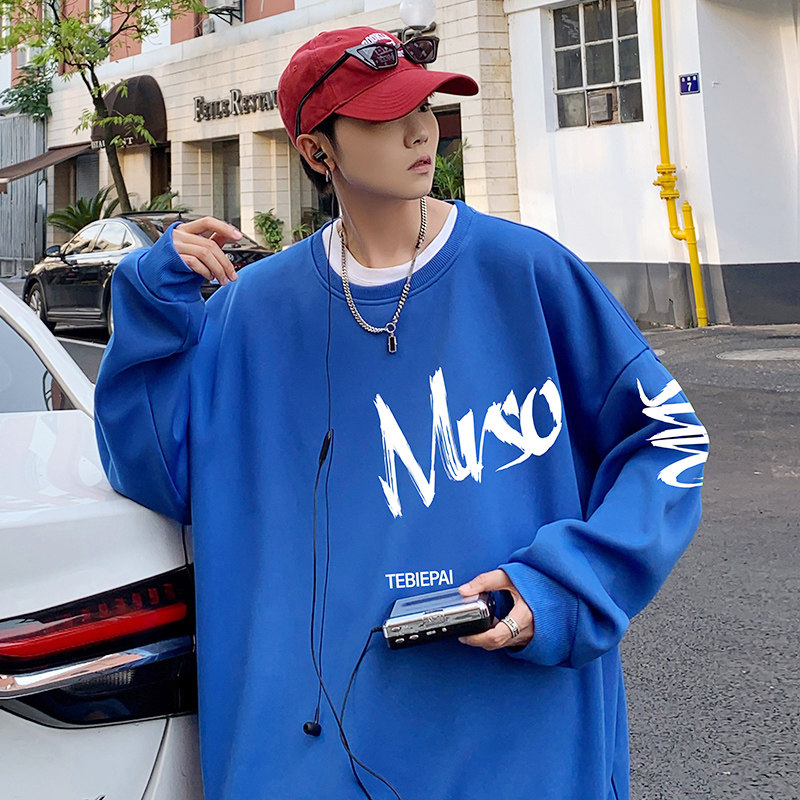 W503C加绒45新品宽松字母印花加绒衣男潮流套头上衣服外套图片
