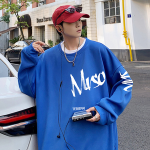 W503C加绒45新品宽松字母印花加绒衣男潮流套头上衣服外套图片