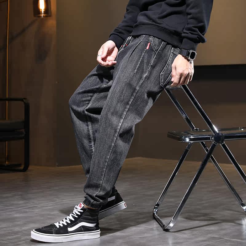 XZ304B-2-KZ2040-AP65秋季束脚牛仔裤褶边松紧腰束脚潮流,男装牛仔裤,星座304A