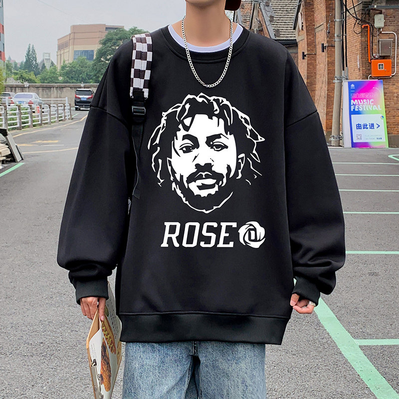 W355P35加绒45新款圆领卫衣男脏辫头像印花外套休闲上衣图片