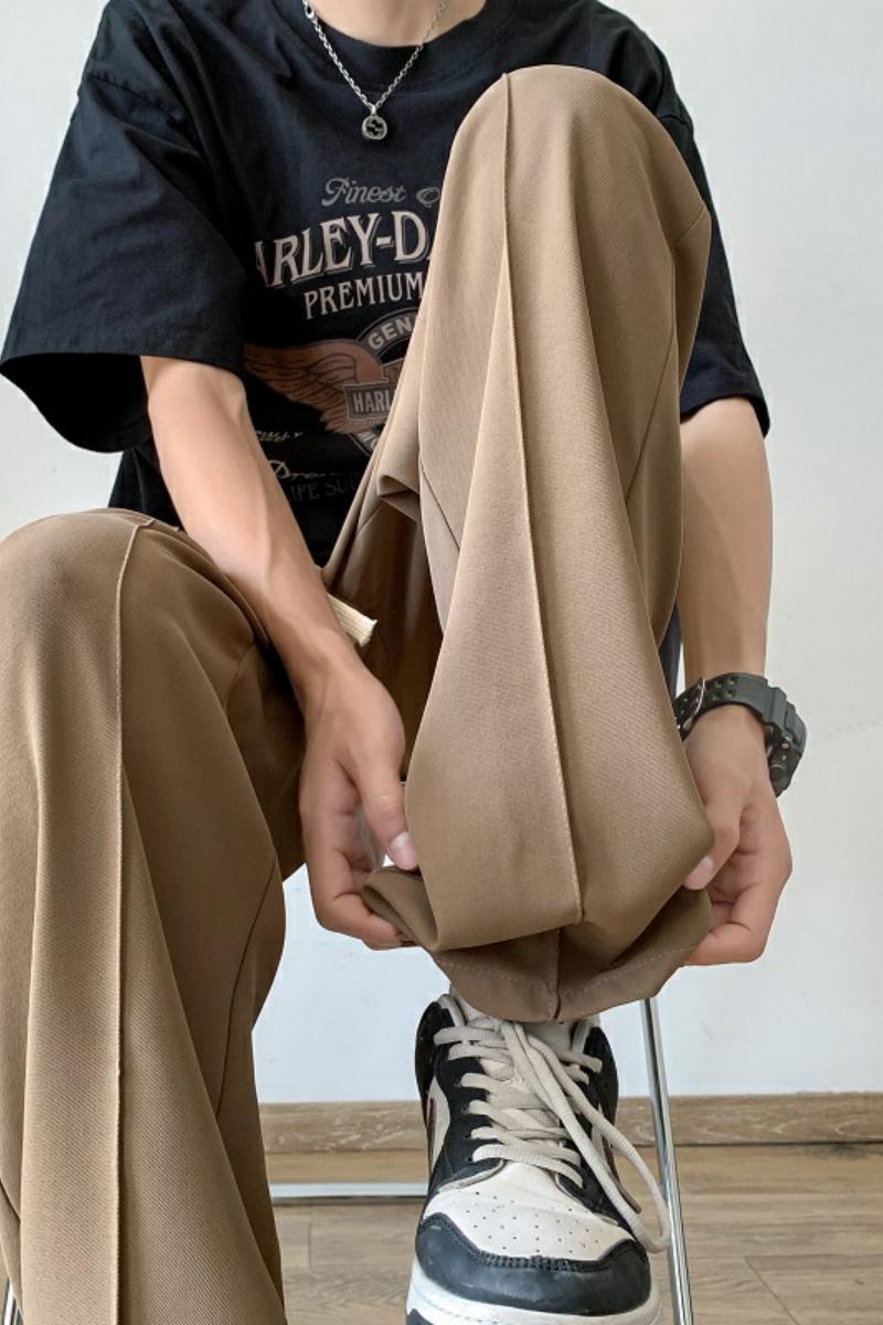 K881FP42新款冰丝阔腿垂感西裤直筒休闲裤男纯色,男装休闲裤,星座304A