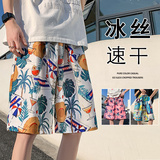 夏威夷沙滩短裤男款夏季薄款冰丝速干五分休闲裤宽松大码游泳裤子，男装休闲裤，星座304A