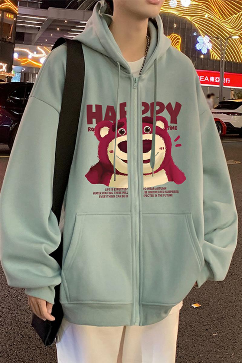 H196FP70新品60%含棉量草莓熊拉链开衫卫衣男双层复合面料透气有,男装卫衣,星座304A