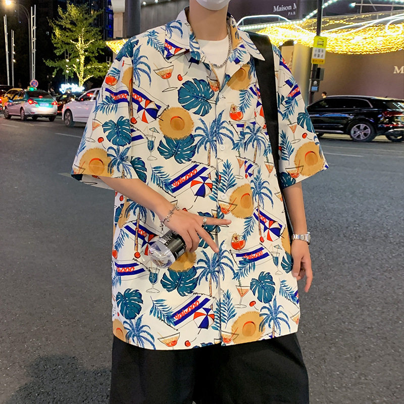 C001FP38新款夏威夷短袖花衬衫男宽松透气上衣服潮牌休闲沙滩衬衣,男装衬衫,星座304A