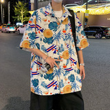 C001FP38新款夏威夷短袖花衬衫男宽松透气上衣服潮牌休闲沙滩衬衣，男装衬衫，星座304A