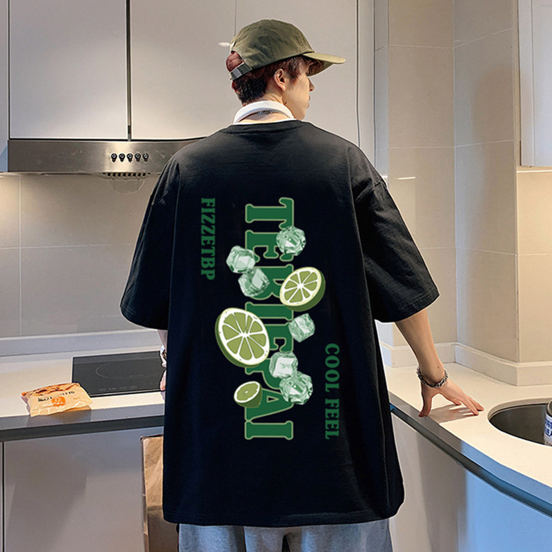 XZ304A-T622C新款纯棉短袖t恤柠檬水果印花情侣款半袖,男装T恤,星座304A